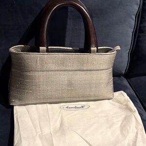 Never worn elegant Thai Silk handbag by Annaleece by DeVries with Wood Handles